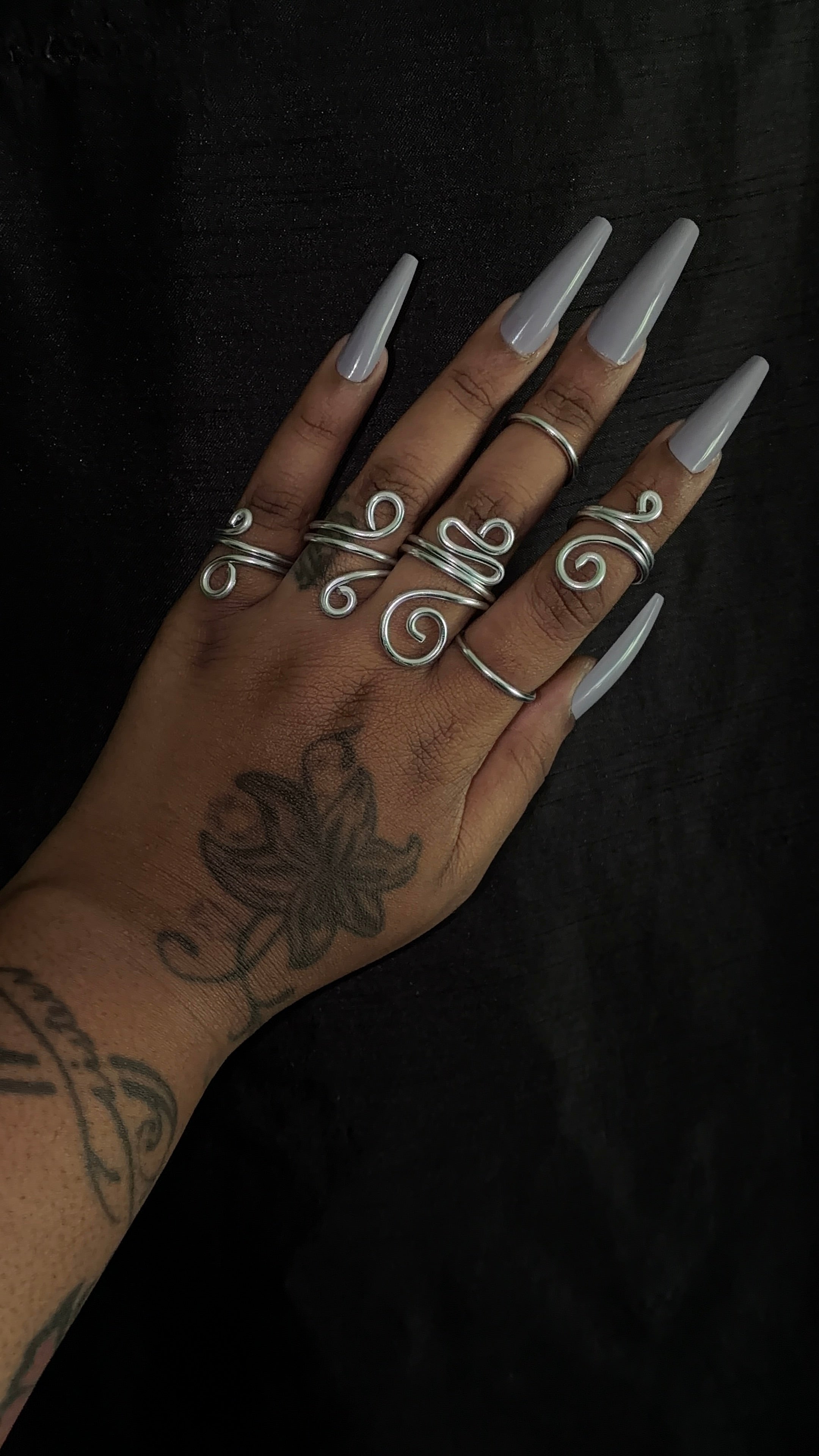 6 pieces silver ring stack