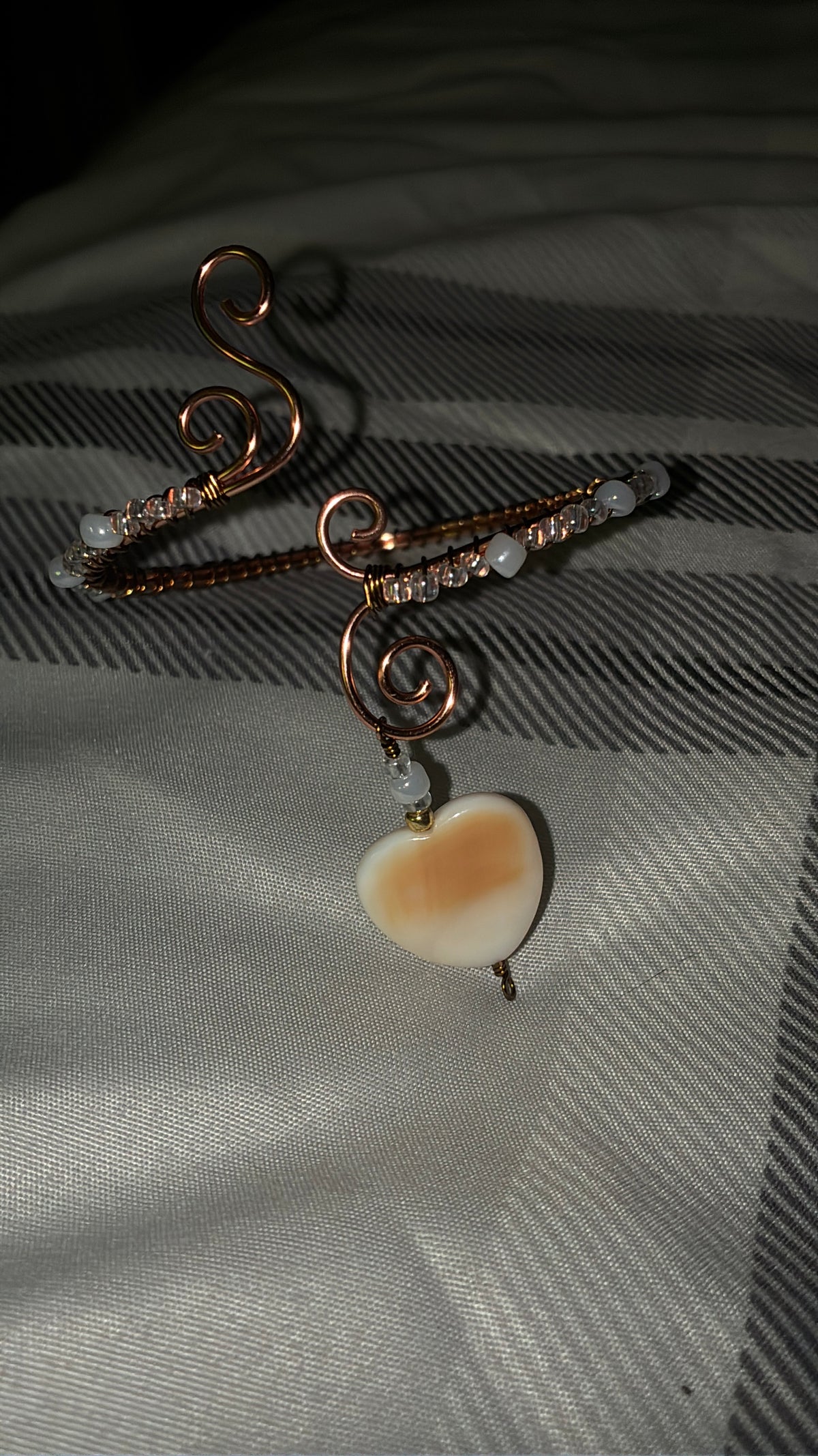 Copper shell heart wrist cuff