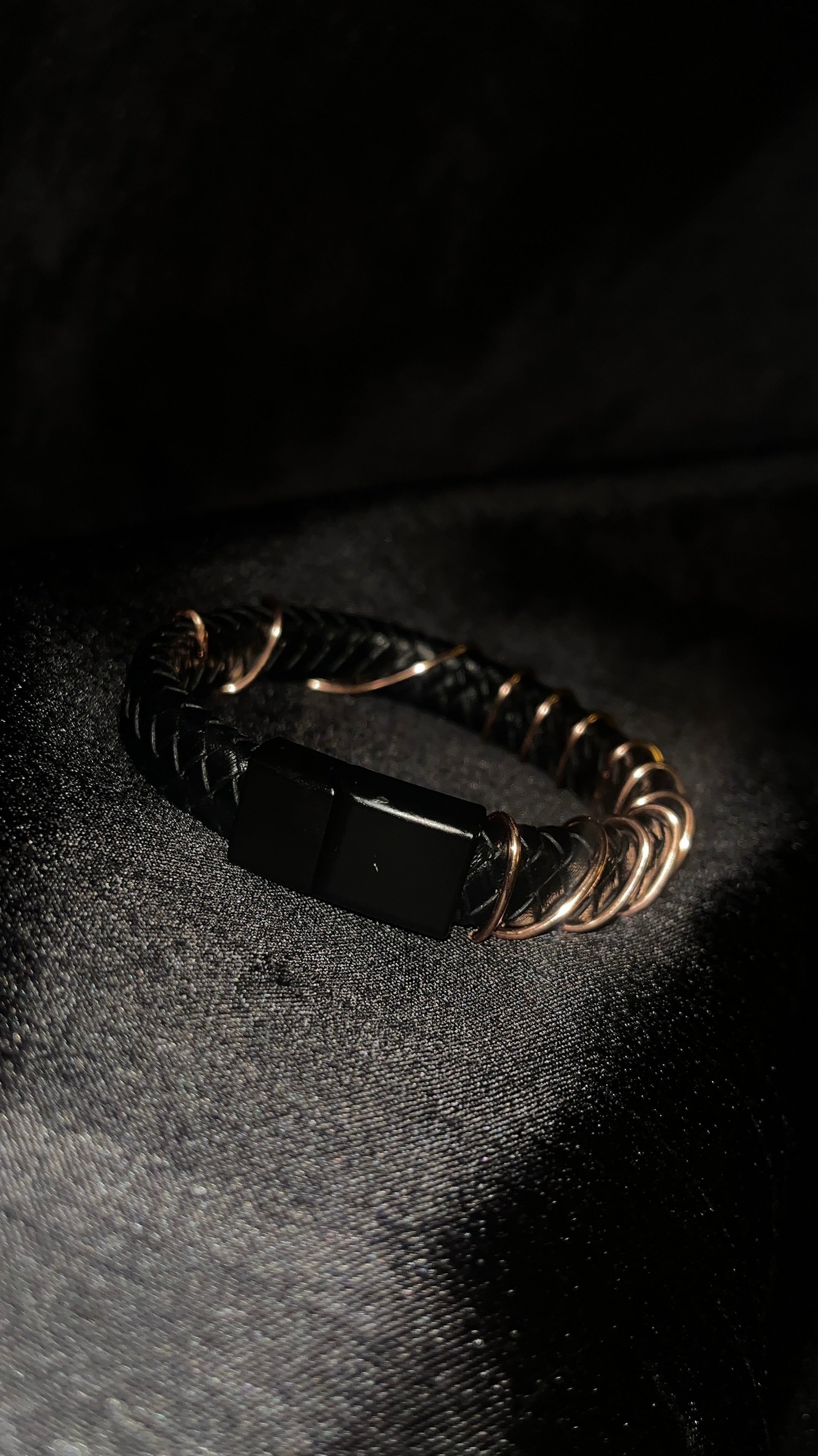 Mens Black Cord Copper Bracelet (3)