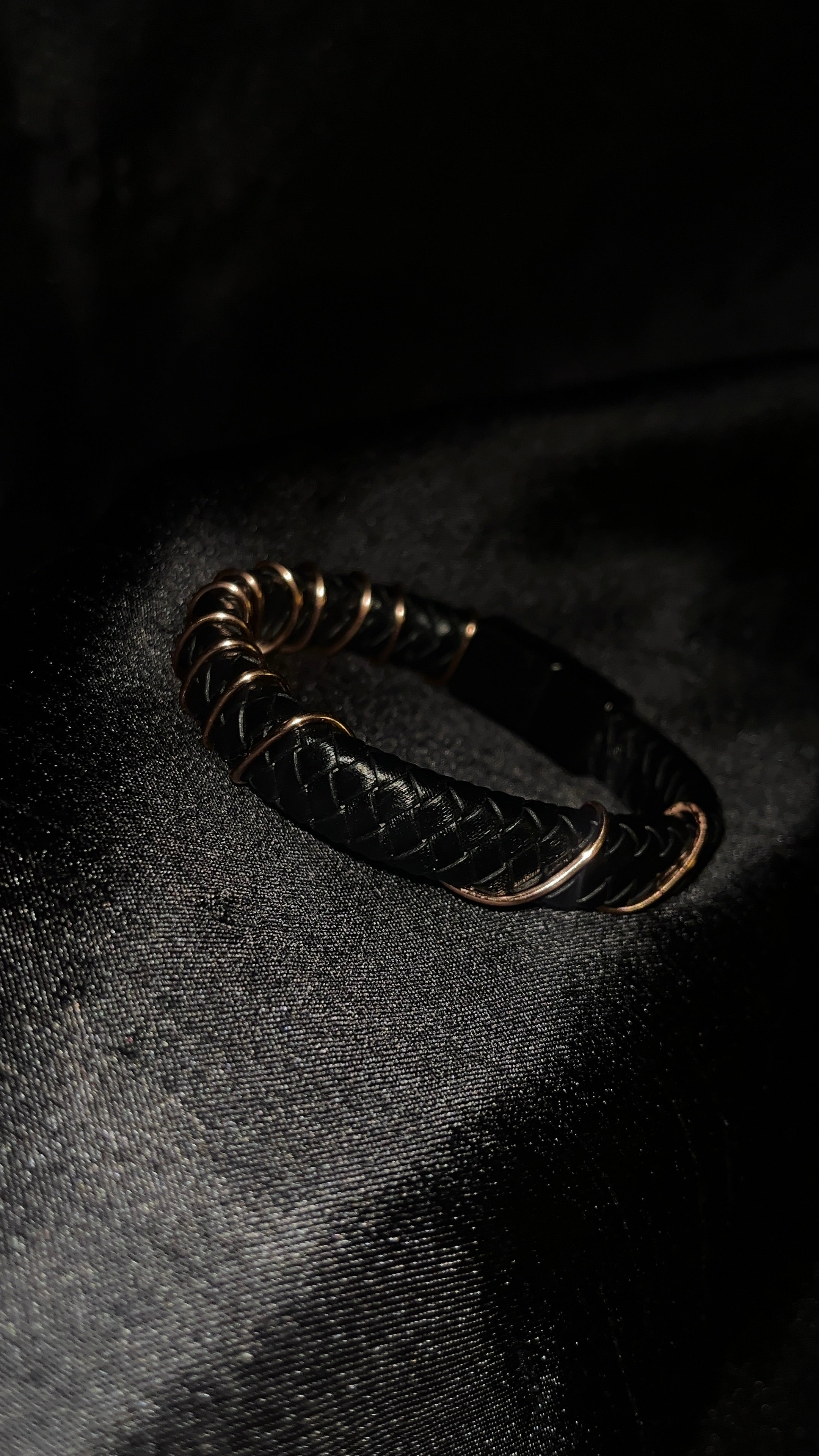 Mens Black Cord Copper Bracelet (3)
