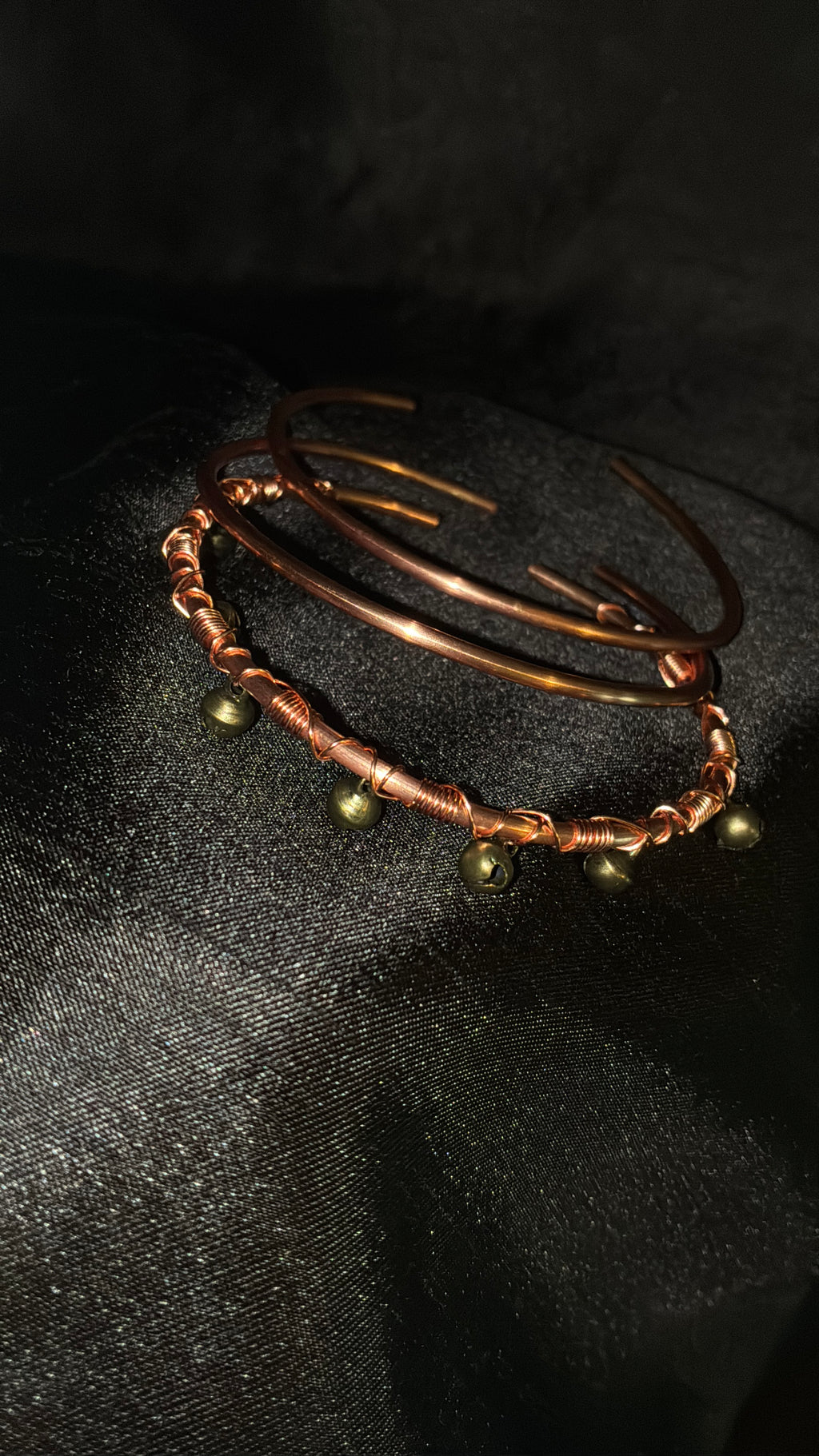 3 piece Copper bangles with bells